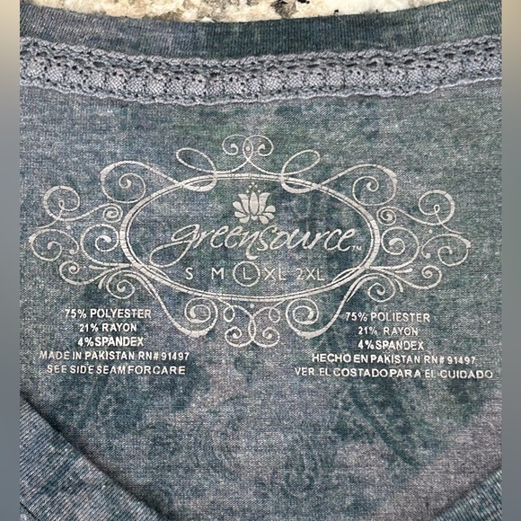 Green Source Y2K Studded Embelished V Neck Paisley Tunic Top Rock Grunge Size L - Picture 6 of 9